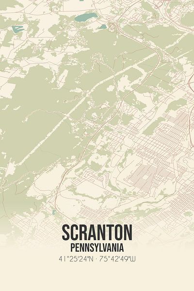 Alte Karte von Scranton (Pennsylvania), USA. von Ortsdrucke