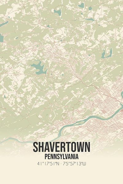 Alte Karte von Shavertown (Pennsylvania), USA. von Ortsdrucke