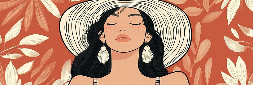 Femme boucles d'oreilles | Femme détendue sur fond floral par Zen et Plus