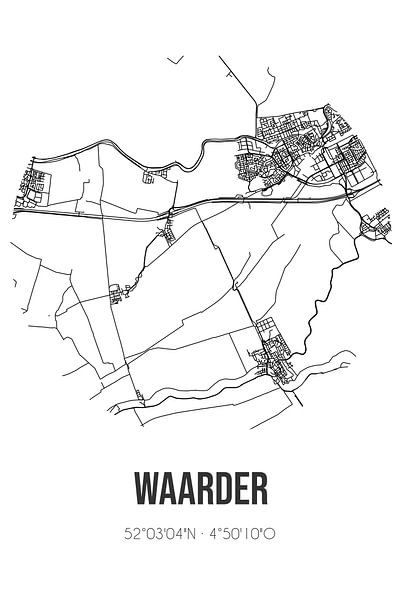 Waarder (South-Holland) | Carte | Noir et Blanc par Affiches de lieux