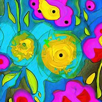 Peinture abstraite avec fantaisie florale