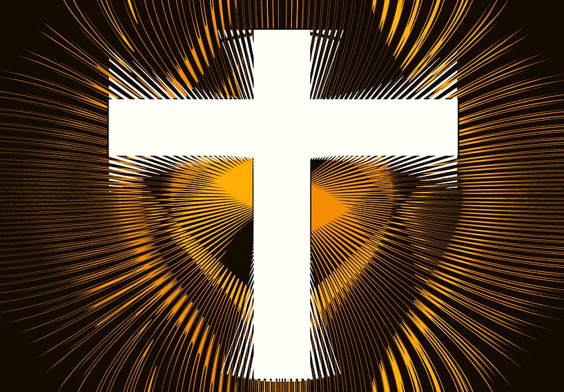 Wit kruis omringt met gouden stralen von Leo Huijzer