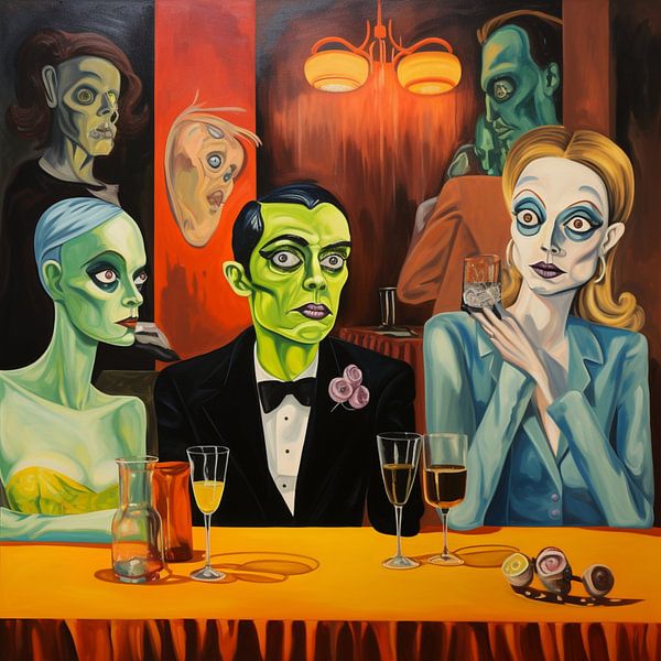 Cocktail bar couple Decadent Bizarre Surreal Opulent Grotesque by gm_designs