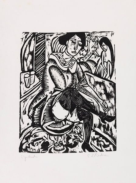 Vrouw die haar schoen dichtknoopt, ERNST LUDWIG KIRCHNER, 1912 van Atelier Liesjes