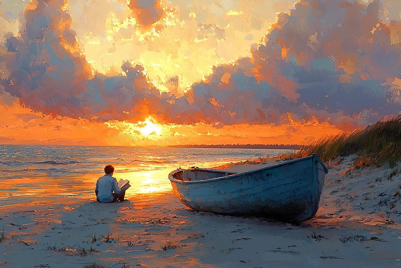 Reading in a Boat on the Beach by PixelPrestige