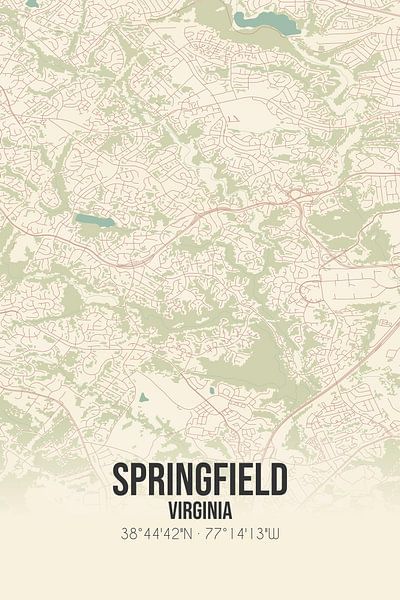 Alte Karte von Springfield (Virginia), USA. von Ortsdrucke