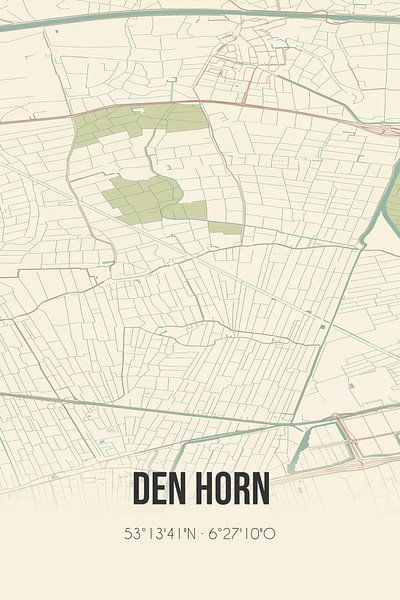 Alte Karte von Den Horn (Groningen) von Ortsdrucke