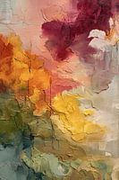 Abstract schilderij met vurige oranje en rode tinten, verweven met aardse diepte