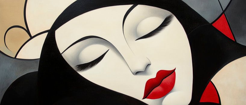 Schlafende Schönheit mit rotem Lippenstift von Poster Art Shop