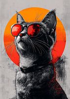Coole Katze mit roter Sonnenbrille