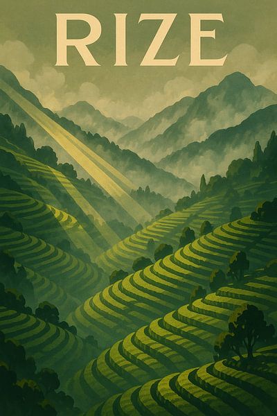 Rize Art Deco Travel Poster - Türkische Teeplantage Wandkunst von Travel Shop