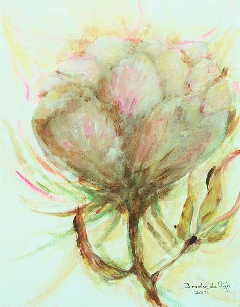 Rose blanche rose. Peint à la main avec de l'acrylique. par Ineke de Rijk