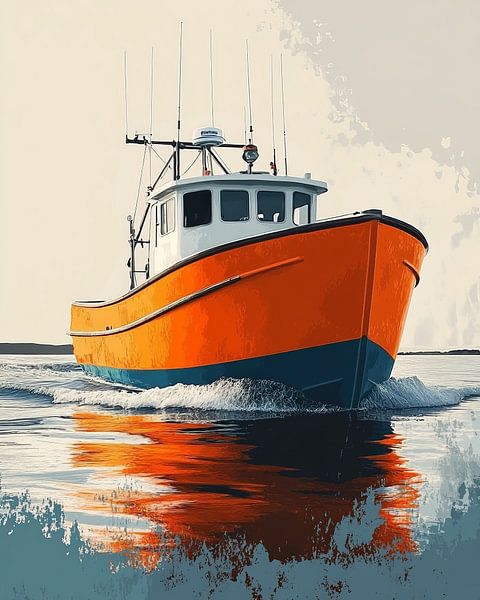 Lebendige Fischerboote auf ruhigen Gewässern von Lufy