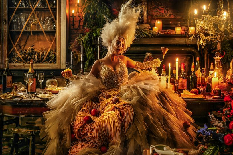 Dame isst Spaghetti von Egon Zitter