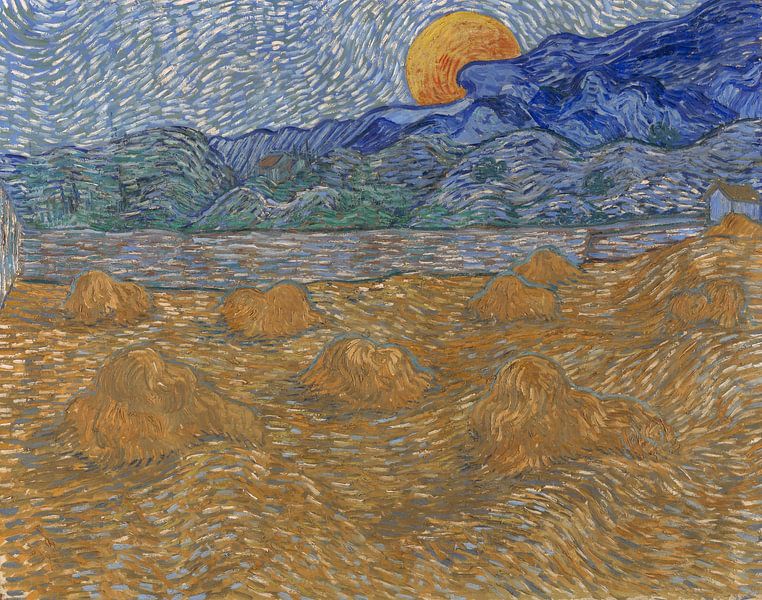 Landschaft mit Weizengarben und aufgehendem Mond, Vincent van Gogh von Meisterhafte Meister