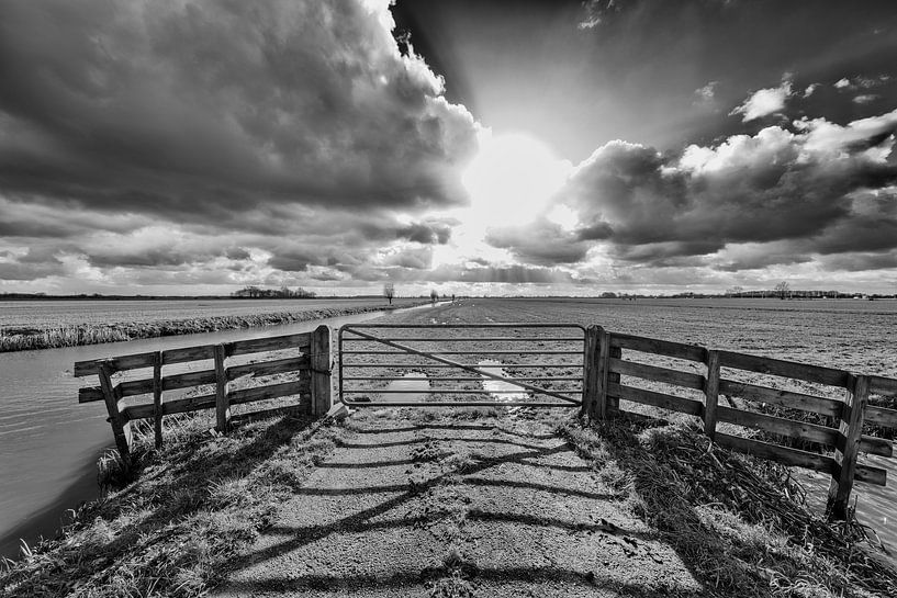 Das sonnenverwöhnte Ackerland hinter dem Zaun. von Tony Buijse