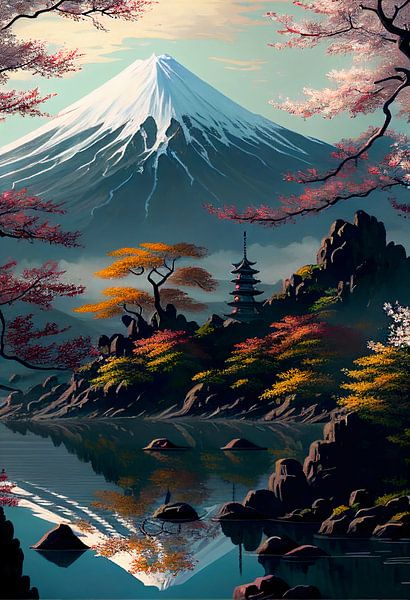 Les cerisiers en fleurs dans les montagnes par drdigitaldesign