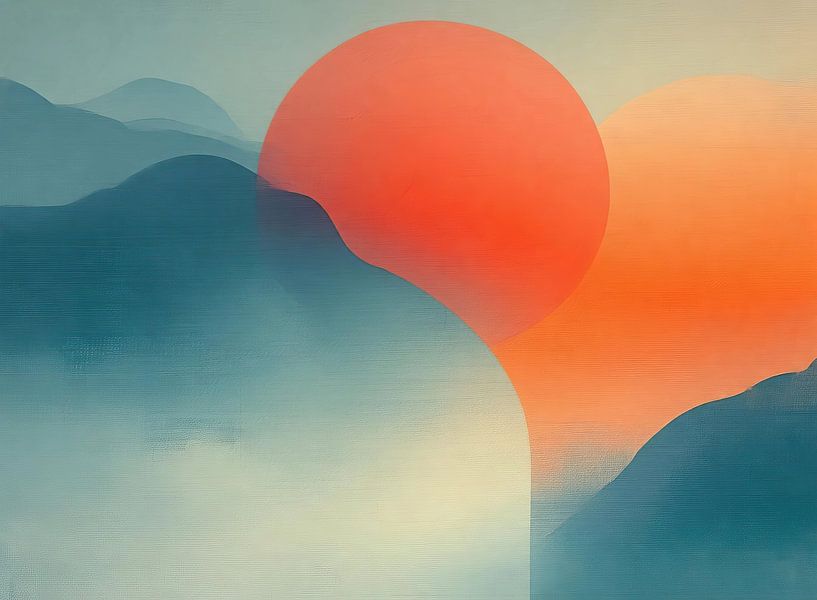 Blue Hills Orange Sun par Collection Moderne