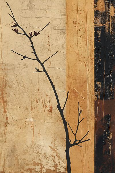 Ein zerbrechlicher Zweig kontrastiert mit verwitterten Erdtönen von Color Square