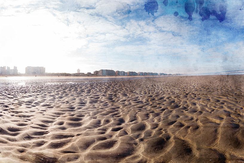 Fixed Sand Beach With Urban Skyline Under Bright Blue Sky With Textured Effect by Youri Mahieu