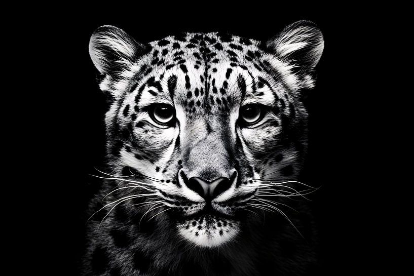Schwarz-weißes Leopardenporträt von Art & Soul Creations