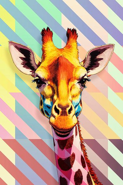 Bunte Pop Art Giraffe Porträt von Arjen Roos