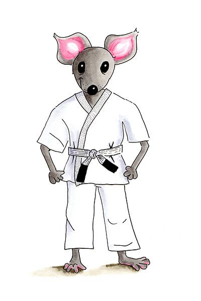 Drawing of judo sport mouse isolated over white background by Ivonne Wierink