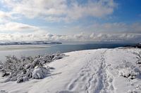 deep snowy Schafberg with view to Groß Zicker, Middelhagen on the island of Rügen