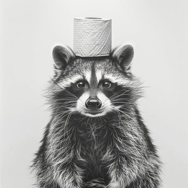 Waschbär mit Toilettenpapierrolle - Ein humorvolles Badezimmerbild für Ihr WC von Poster Art Shop