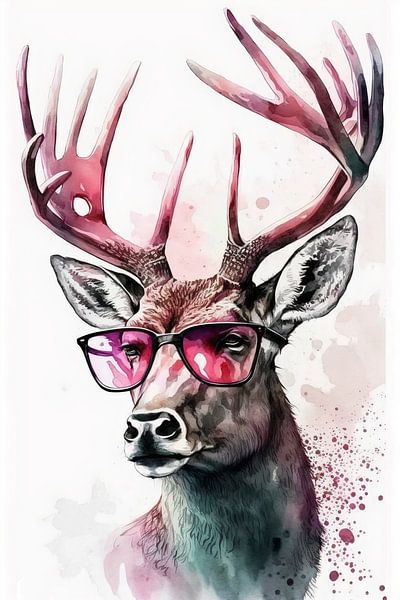 Cerf cool avec lunettes de soleil roses par Poster Art Shop
