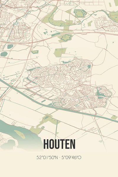 Vieille carte de Houten (Utrecht) par Affiches de lieux