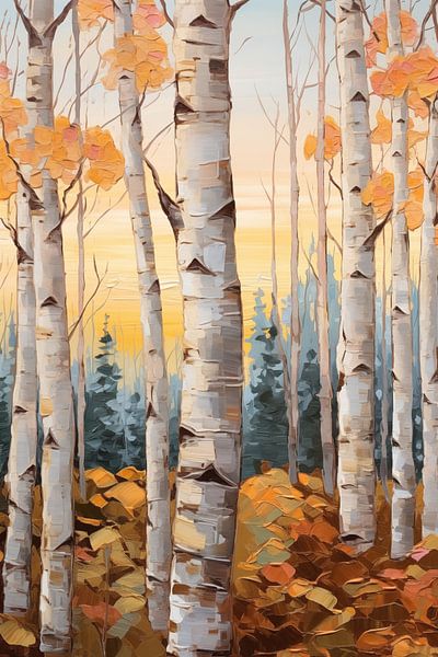 Bunte Herbst Aspen Wald Malerei von Art In Focus