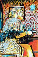 Cheerful lady at the bar.