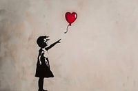 Silhouette d'une fille avec un ballon rouge en forme de coeur