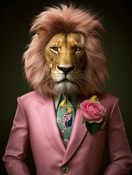 Lion in pink suit by Imagine