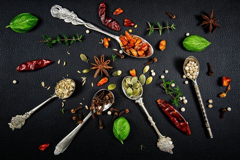 Gewürze mit alten Löffeln von Carola Schellekens