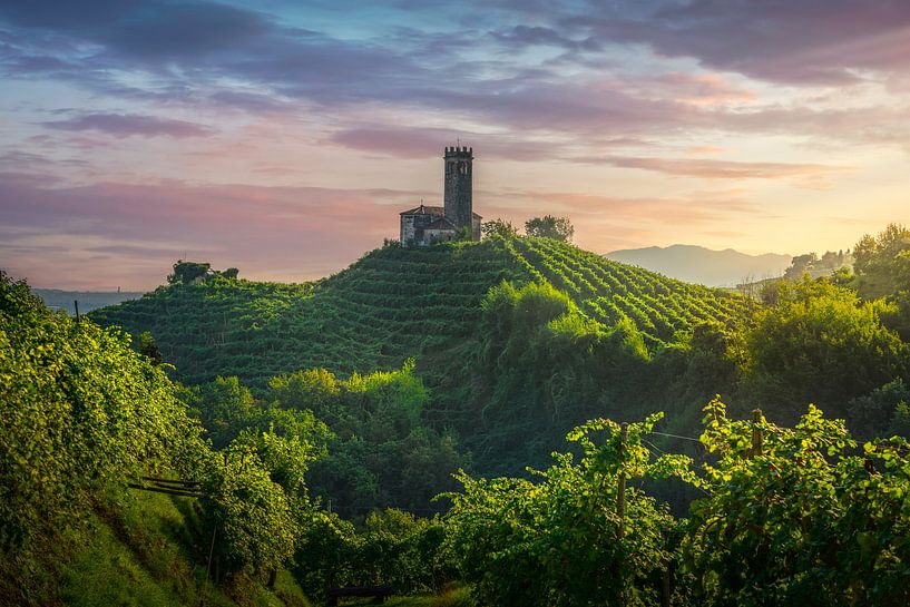 Prosecco Hills, vineyards and San Lorenzo church by Stefano Orazzini