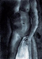 Naked man with towel pastel midnight blue