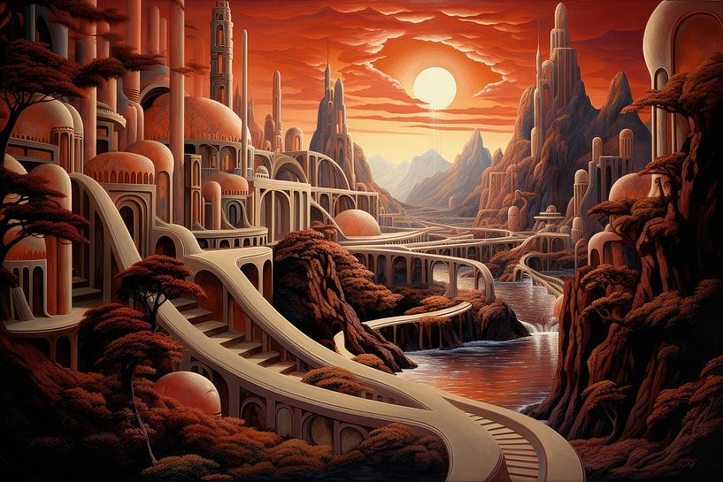 Bizarre surreale Art-déco-Landschaft eines fremden Planeten von Art Bizarre