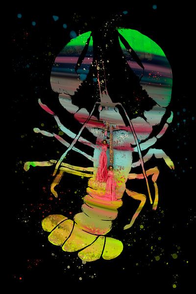 Peinture de homard. Noir avec des couleurs arc-en-ciel. par Alie Ekkelenkamp