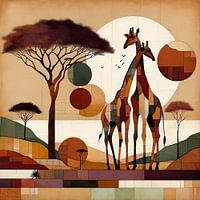 Collage Afrikanische Landschaft mit Giraffenpaar und Akazie