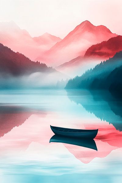 Lac calme au coucher du soleil par Poster Art Shop