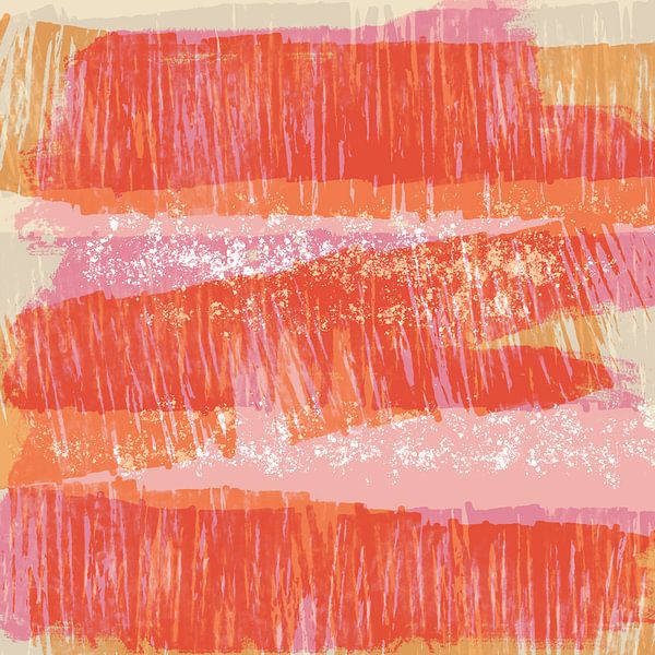 Verträumte Landschaft in Pastellfarben. Moderne abstrakte Kunst in Orange, Rot und Rosa von Dina Dankers