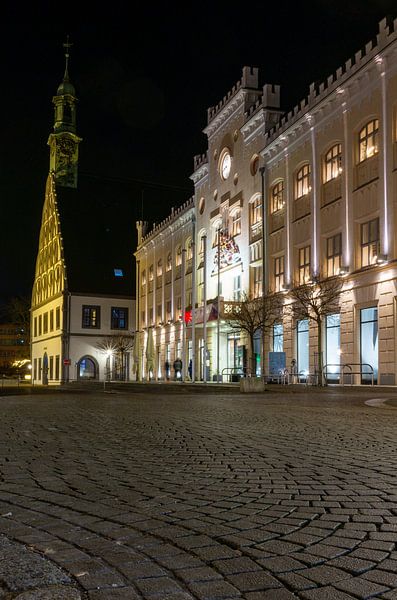 Zicht op het oude stadhuis in Zwickau, Saksen Oost-Duitsland bij nacht verticaal van Animaflora PicsStock