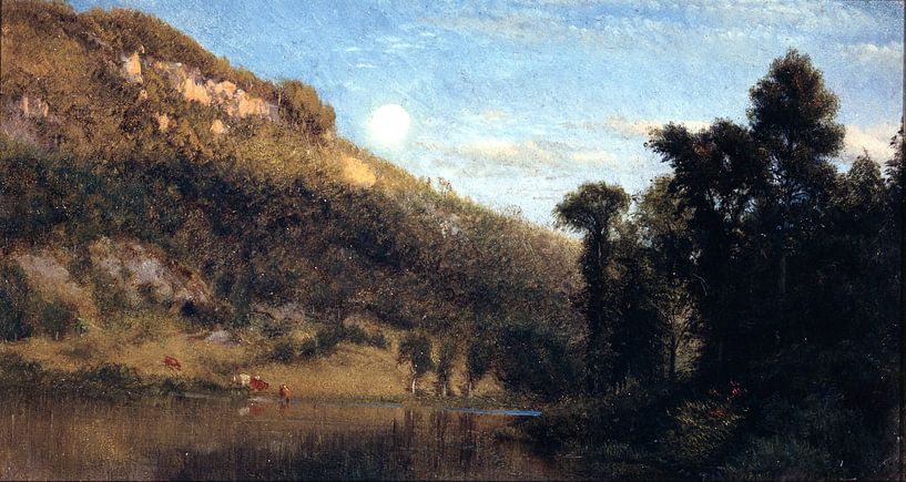 Aaron Draper Shattuck - Berkshire Foothills, Vollmond über dem Wiesenbach von 1000 Schilderijen