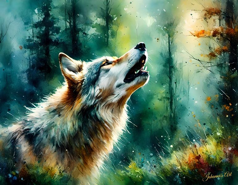 La faune en aquarelle - Loup hurlant 3 par Johannas Art Creations