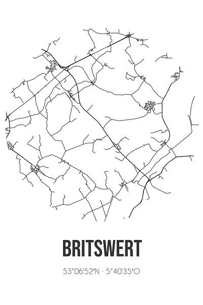 Britswert (Fryslan) | Karte | Schwarz und Weiß von Ortsdrucke