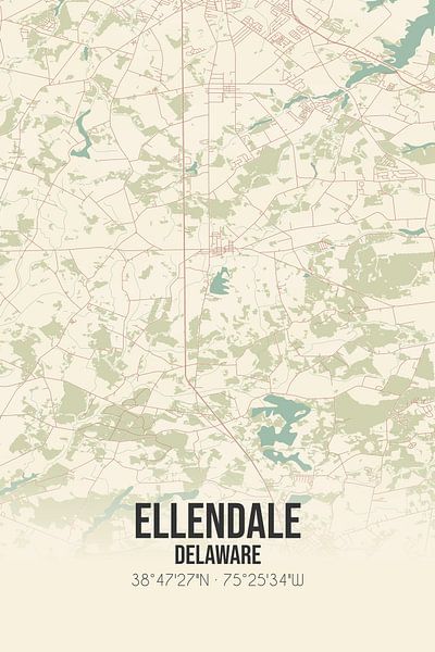 Alte Karte von Ellendale (Delaware), USA. von Ortsdrucke