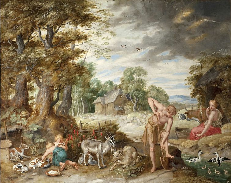 Adam werkt in het veld, Jan Breughel, el Joven van All the Masters