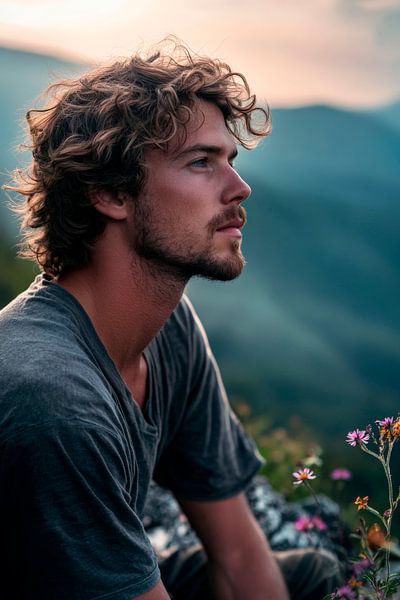 Nachdenklicher Mann in der Natur von Poster Art Shop